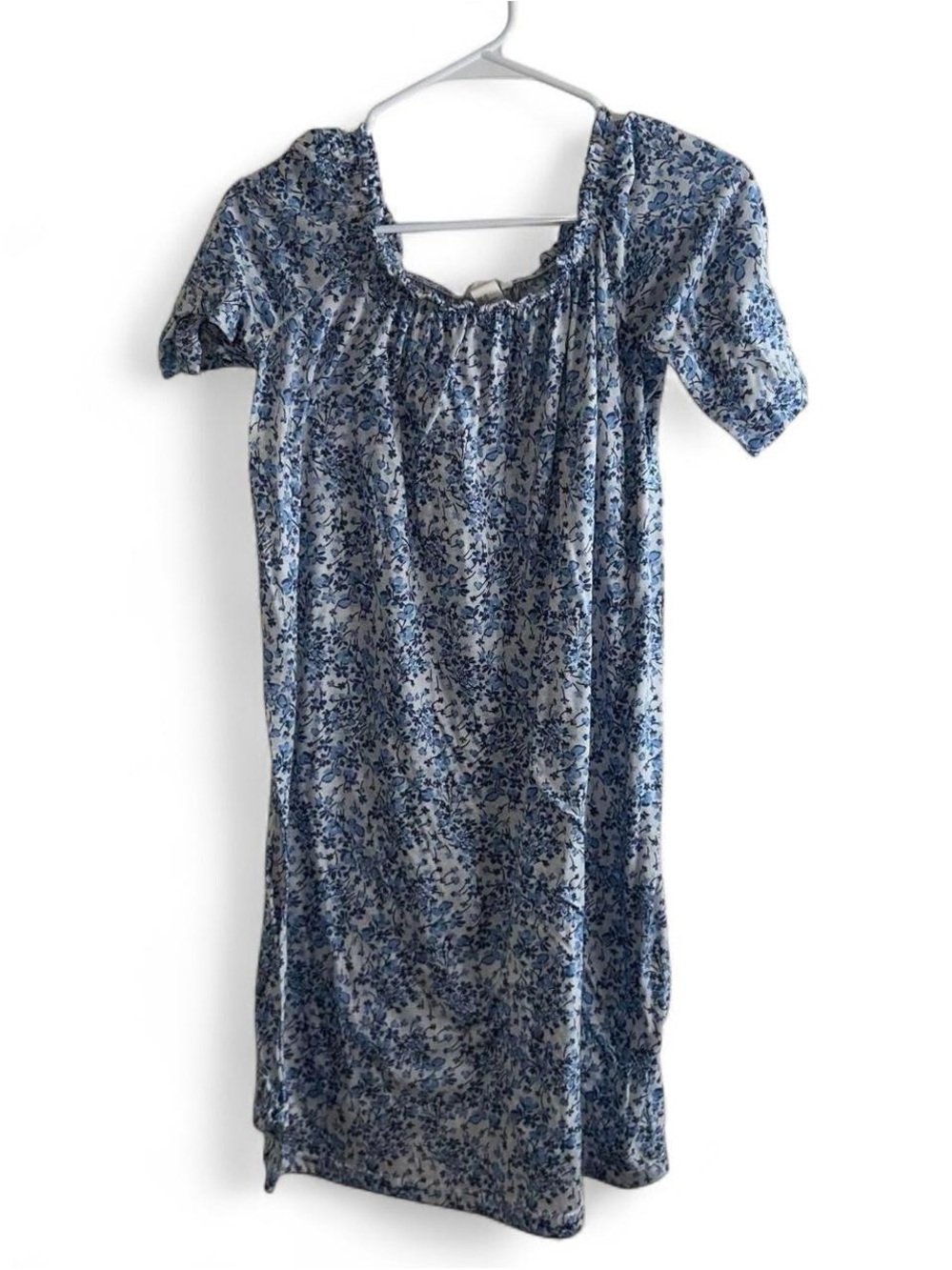 H&M Blue Floral Smocked Neck Short-Sleeve Dress